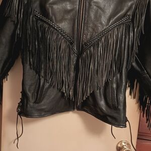 Force1 Black Leather Fringe Jacket